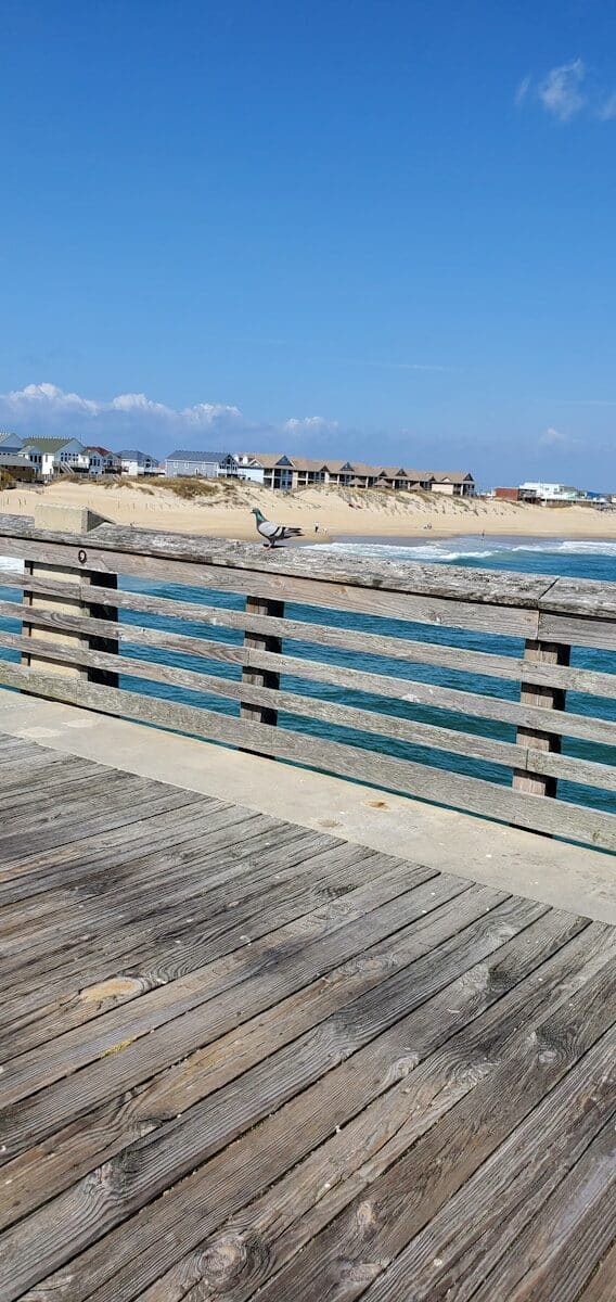 Wooden beach access boardwalk leading to the Nags Head shoreline on the Outer Banks
