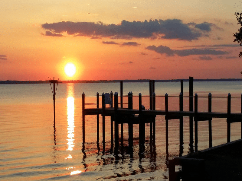 Sunset over Currituck Sound from a dock in Duck, NC